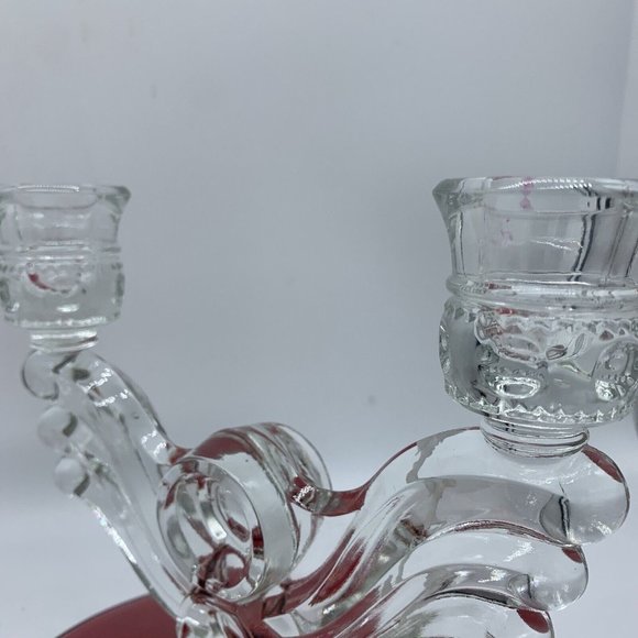 2 Tiffin-Franciscan King's Crown-Ruby Flashed  Double Light Candlestick Holders - Picture 4 of 10